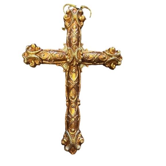 Ornate Christmas Tree Ornament Cross Gold - Picture 1 of 2